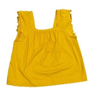 J. Crew Sunflower Yellow Cotton Tank with Pom Poms! 🌻